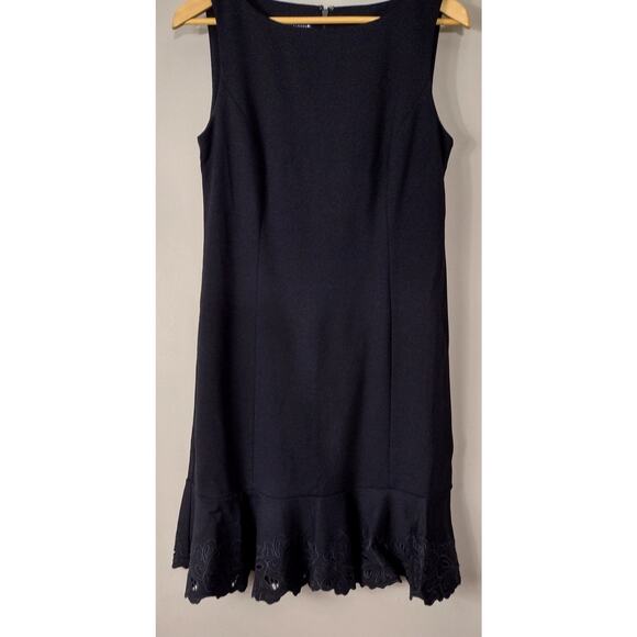 TALBOTS Sleeveless Flounce Dress Stretch Floral Trim Navy Size 8 - Picture 4 of 16